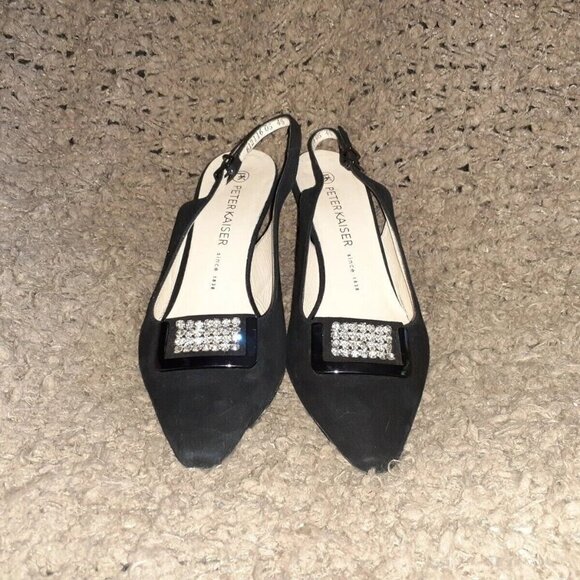 PETER KAISER-Black Suede w/Jeweled Vamp-Adjustable Slingback-Sz 4.5 UK-6.5 US-EX - Picture 3 of 7